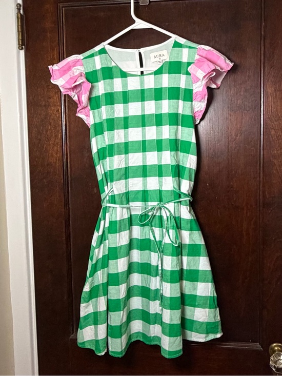 Aura Dresses & Skirts - Gingham Dress Size Small Green Pink White Cotton Fit & Flare Preppy Summer Aura
